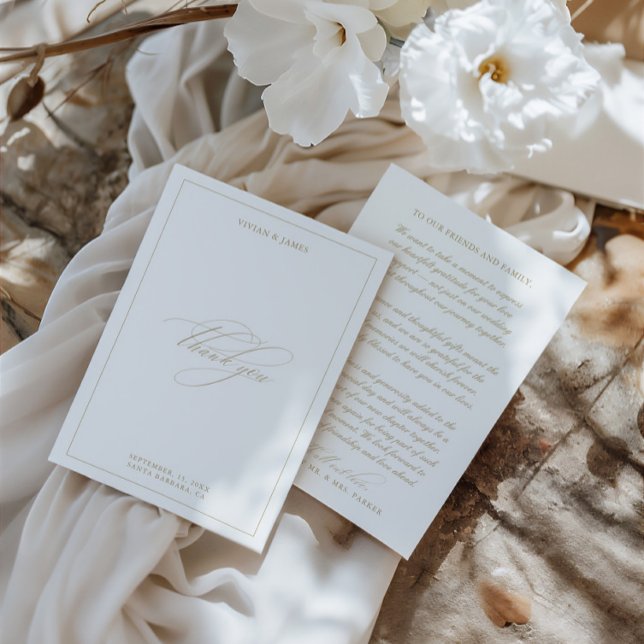 Cartão De Agradecimento Casamento Branco Minimalista Clássico Elegante (Elegant Classic Minimalist White Wedding Thank You Card)