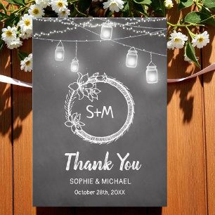 Cartão De Agradecimento Casamento Branco Negro Obrigado Mason Jar Card