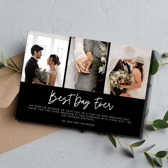 Cartão De Agradecimento Casamento Branco Preto das Três Modernas Obrigado (Criador carregado)