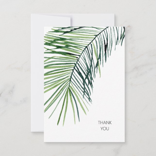 Cartão De Agradecimento Casamento Branco Tropical Palm Obrigado (Frente)