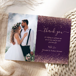 Cartão De Agradecimento Casamento Brilhante Rosa Dourado Foto Personalizad
