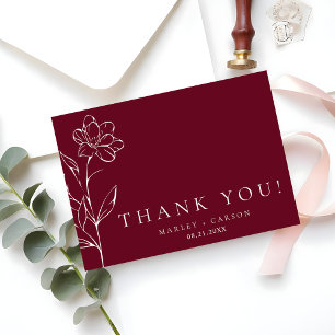 Cartão De Agradecimento Casamento Burgundy Floral Elegante e Chic