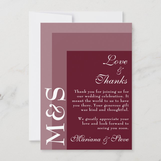 Cartão De Agradecimento Casamento Burgundy Modern Script (Frente)