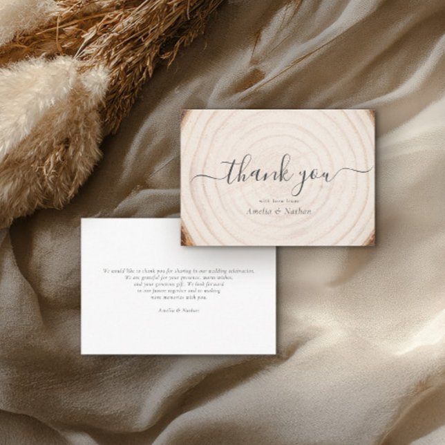 Cartão De Agradecimento Casamento Caligrafia Script Madeira Anel de Árvore (Criador carregado)