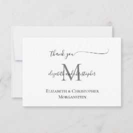 Cartão De Agradecimento Casamento Caligrafia Script Preto Branco Monograma