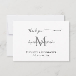 Cartão De Agradecimento Casamento Caligrafia Script Preto Branco Monograma
