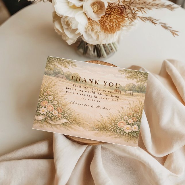 Cartão De Agradecimento Casamento Campestre com Pastéis Suaves (Criador carregado)