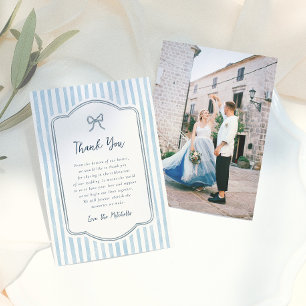 Cartão De Agradecimento Casamento Caprichoso com Arco Retro e Listras Azui