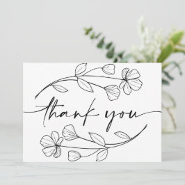 Cartão De Agradecimento Casamento Caprichoso Floral Minimalista