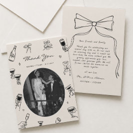 Cartão De Agradecimento Casamento Caprichoso Preto Foto Desenhada à Mão