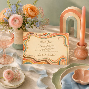 Cartão De Agradecimento Casamento Caprichoso Retro Arco-Íris