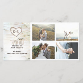 Cartão De Agradecimento Casamento Cardíaco Rustic Birch Latido Obrigado