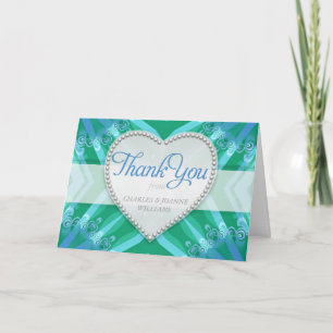 Cartão De Agradecimento Casamento Cardíaco Satin Verde Azul Obrigado Cart