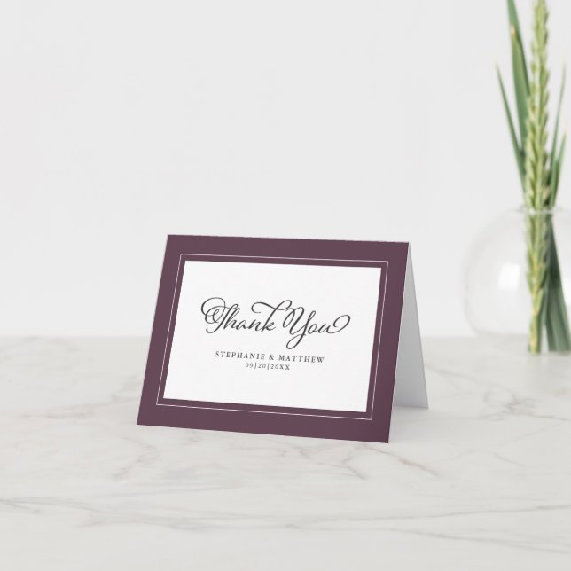 Cartão De Agradecimento Casamento Cassis Purple Modern Chic Borders (Frente)