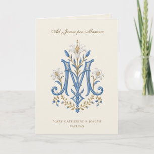 Cartão De Agradecimento Casamento Católico Monograma Floral Mariano