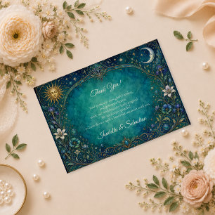 Cartão De Agradecimento Casamento Celestial Art Nouveau
