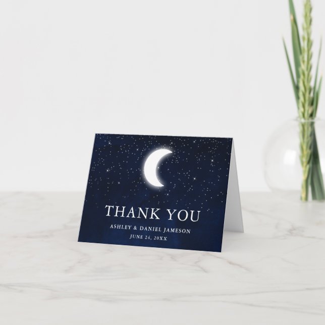 Cartão De Agradecimento Casamento Celestial Céu Lua Estrelas Nota (Frente)