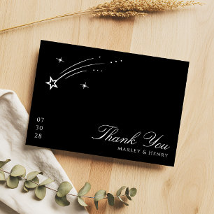 Cartão De Agradecimento Casamento Celestial Elegante Preto e Branco