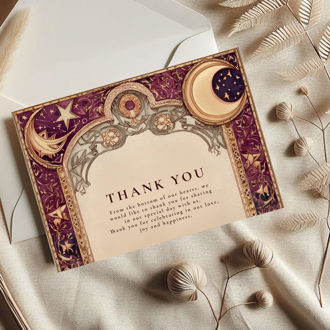 Cartão De Agradecimento Casamento Celestial Lua Borgonha (Criador carregado)