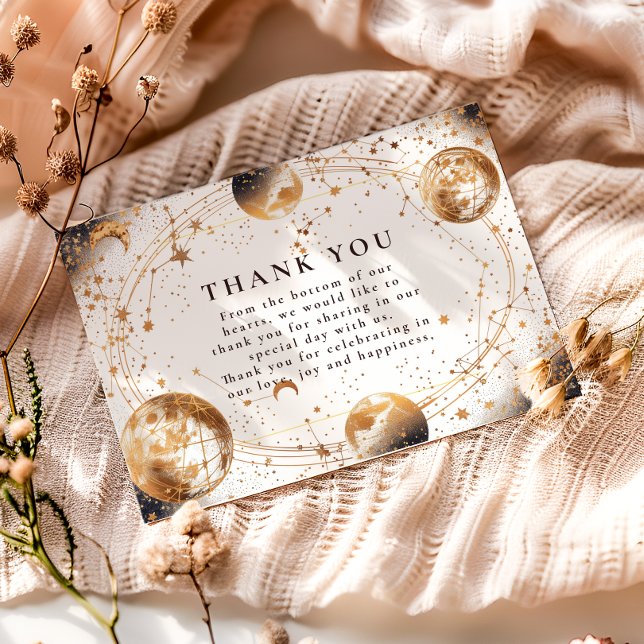 Cartão De Agradecimento Casamento Celestial sob a Lua Dourada (Criador carregado)