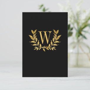 Cartão De Agradecimento Casamento Chic Moderno Dourado Folha Negra Elegant
