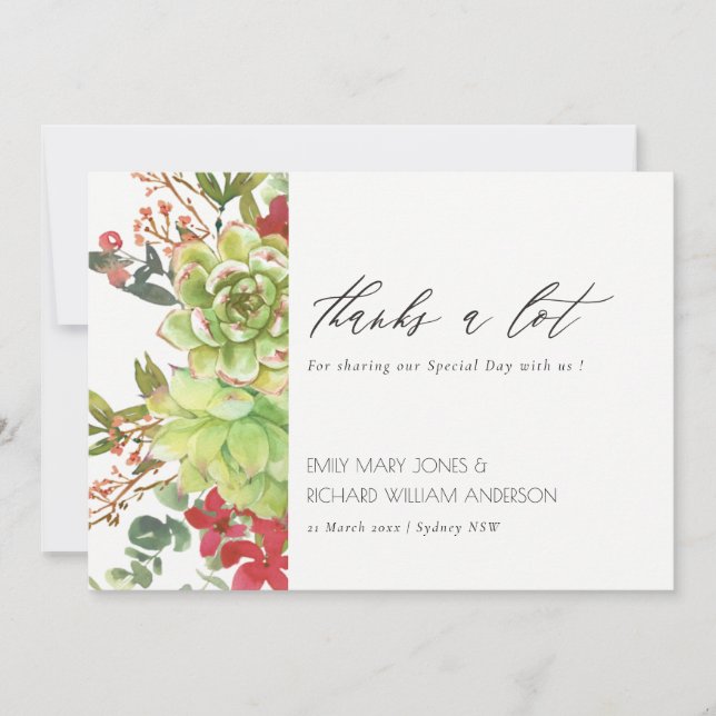 Cartão De Agradecimento Casamento Chic Succulent Desert Cactus Red Floral (Frente)