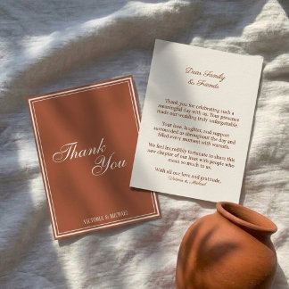 Cartão De Agradecimento Casamento Chic Vintage Terracotta Old Money