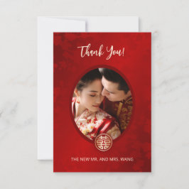 Cartão De Agradecimento Casamento Chinês com Foto Moderna