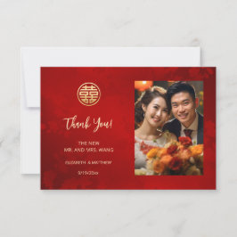 Cartão De Agradecimento Casamento Chinês com Foto Moderna
