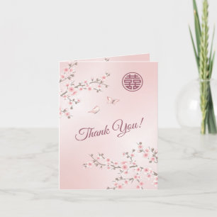 Cartão De Agradecimento Casamento Chinês de Foto Rosa Dusty Obrigado
