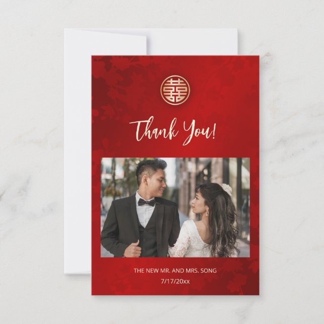 Cartão De Agradecimento Casamento Chinês de Foto Simples Moderno (Frente)