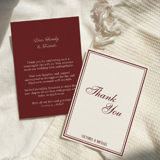 Cartão De Agradecimento Casamento Chique Marfim Borgonha Old Money Fancy 