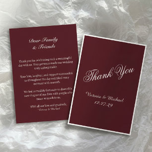 Cartão De Agradecimento Casamento Clássico Chic Old Money Vermelho Intenso