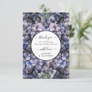 Cartão De Agradecimento Casamento Clássico com Floral Preto e Aquarela Chi