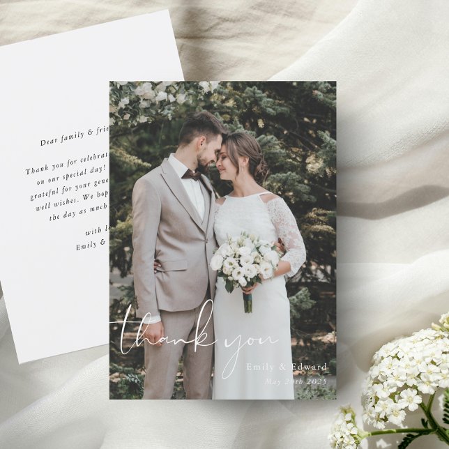 Cartão De Agradecimento Casamento Clássico com Foto e Letra Manual (Criador carregado)