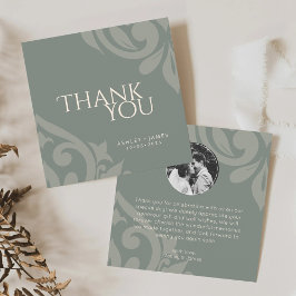 Cartão De Agradecimento Casamento Clássico Damask Elegante Earthy Olive Ph