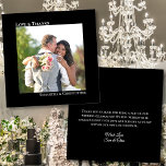 Cartão De Agradecimento Casamento Clássico de Amor Preto e Obrigados Foto<br><div class="desc">Este simples casamento, obrigado cartas, apresenta uma design minimalista com sua foto em um clássico fundo preto. A legenda justificada à esquerda na frente lê Amor e Obrigados, com seus nomes justificados logo abaixo dando ao cartão um olhar moderno e simétrico. As costas têm espaço para uma mensagem ou nota...</div>