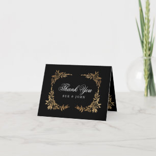 Cartão De Agradecimento Casamento clássico de crest preto monograma tradic