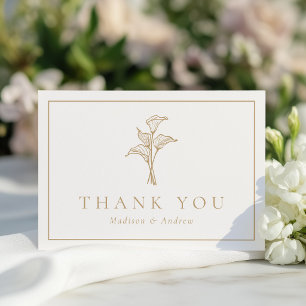 Cartão De Agradecimento Casamento Clássico Dourado com Lírio Calla