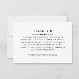 Cartão De Agradecimento Casamento clássico e elegante. Preto e branco simp
