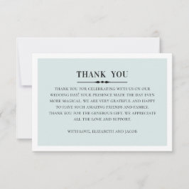 Cartão De Agradecimento Casamento clássico e elegante. Simples cinza e azu