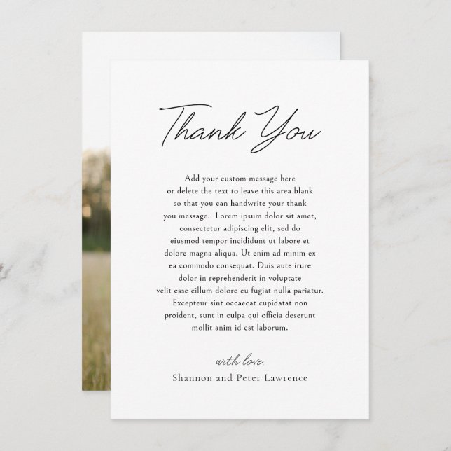 Cartão De Agradecimento Casamento Clássico Elegante de Foto Branca e Preta (Frente/Verso)