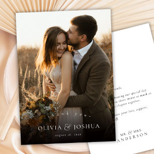 Cartão De Agradecimento Casamento Clássico Elegante Tipografia Foto Única