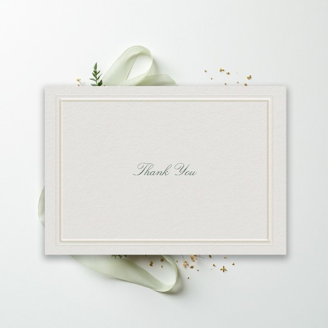 Cartão De Agradecimento Casamento Clássico Formal Verde Quadro Elegante Ec (modern classic wedding thank you forest green type double frame formal traditional stately ecru)