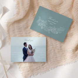 Cartão De Agradecimento Casamento Clássico Foto Azul Royal Regência
