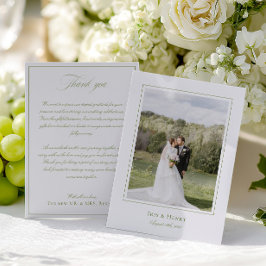 Cartão De Agradecimento Casamento Clássico Foto Verde Sage Elegante