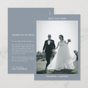 Cartão De Agradecimento Casamento Clássico Minimalista com Foto Azul Empoe