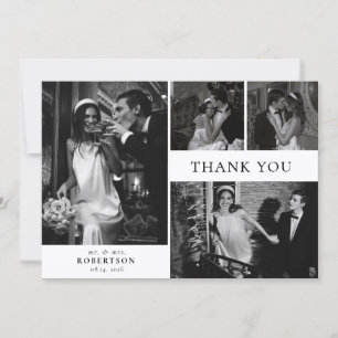 Cartão De Agradecimento Casamento Colagem de Fotos Tipografia Clássica Ele
