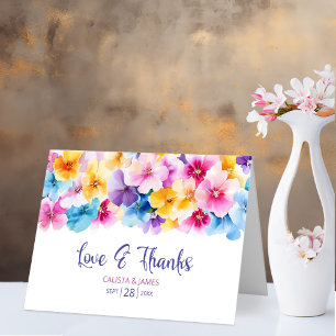 Cartão De Agradecimento Casamento Colorido de Amor Floral e Obrigados