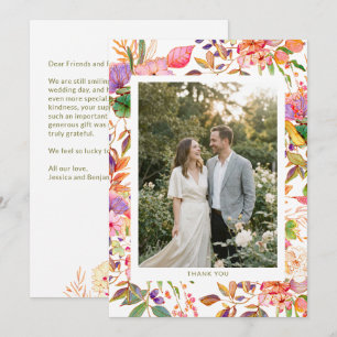 Cartão De Agradecimento Casamento Colorido Foto Personalizada Floral Aquar